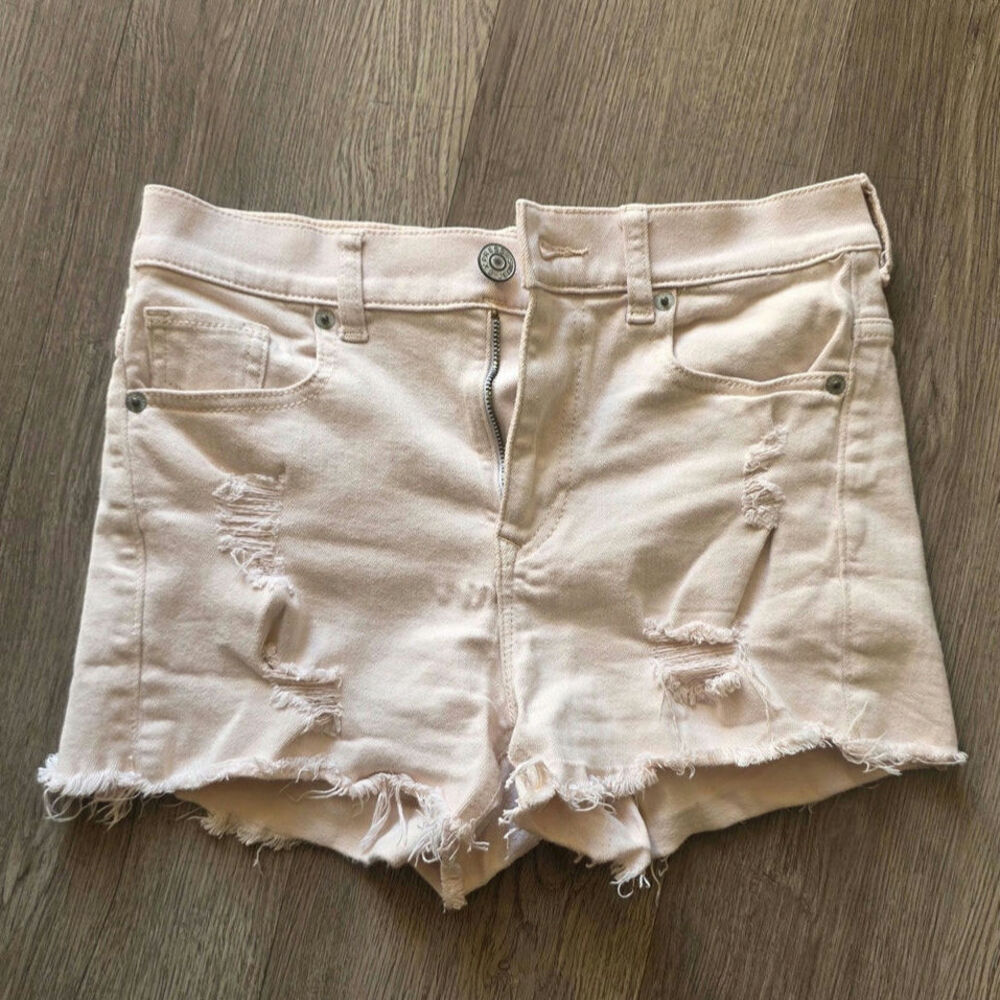 Express Jeans W Size 0 Light Pink Distressed Denim Shorts Frayed Hem Stretch